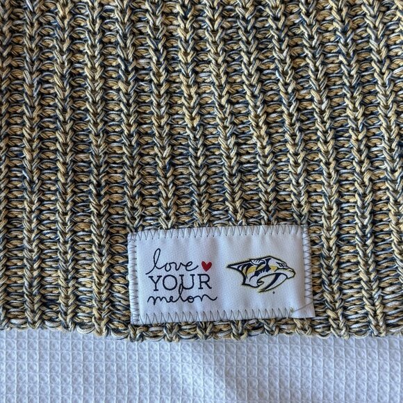 Love Your Melon Beanie Adult Yellow Blue Chunky Knit Slouchy Nashville Predators - Picture 3 of 9